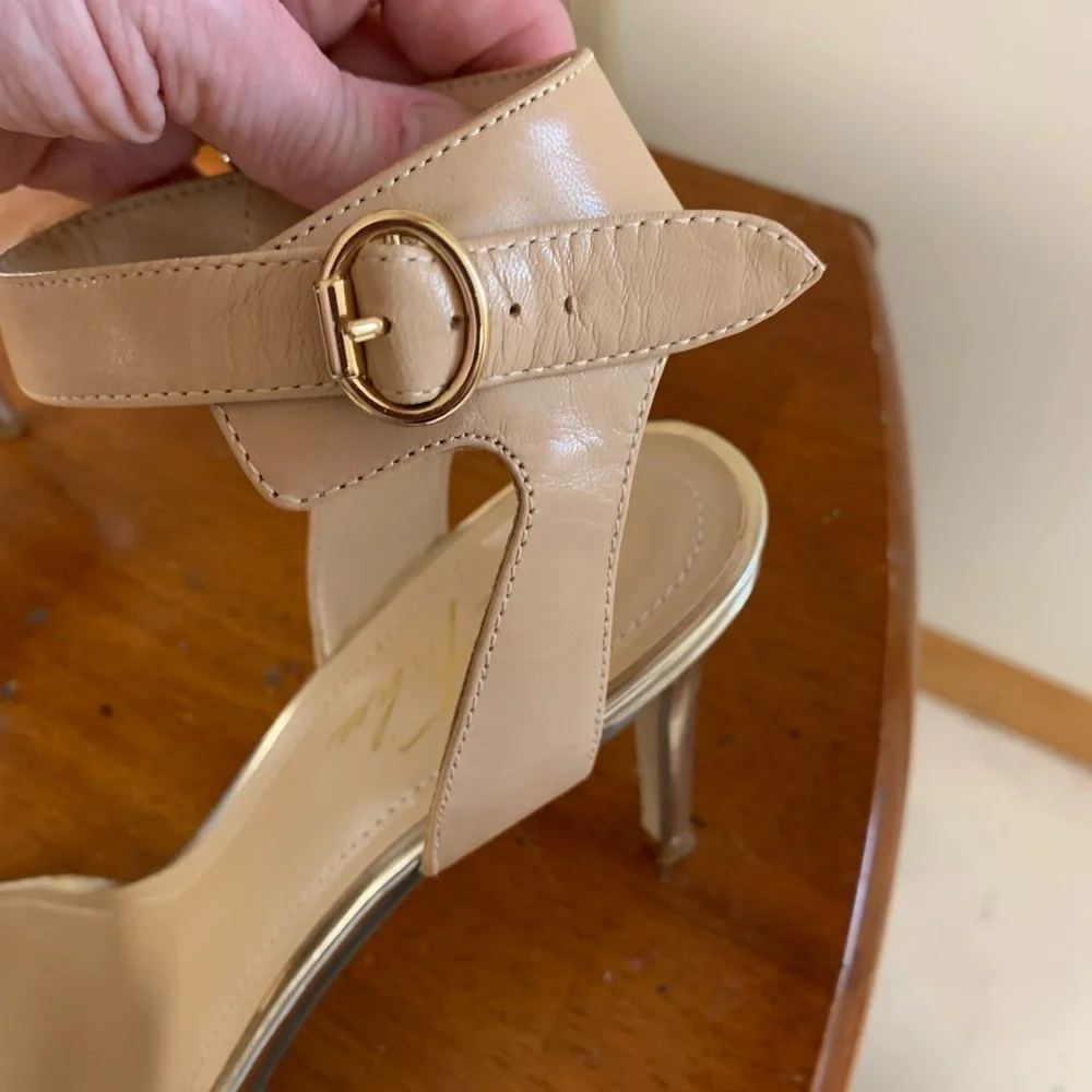 Marc Fisher malika ankle strap stiletto sandals size 8 3-4 in heel beige #easter